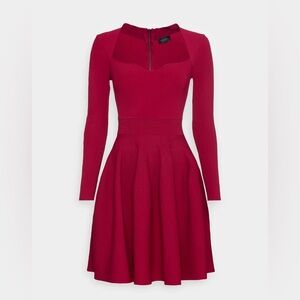 Ted Baker London long sleeve ribbed Vienna sweetheart pink skater dress xl